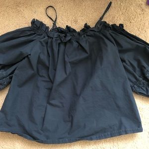 Navy Long Sleeve Off the Shoulder Top